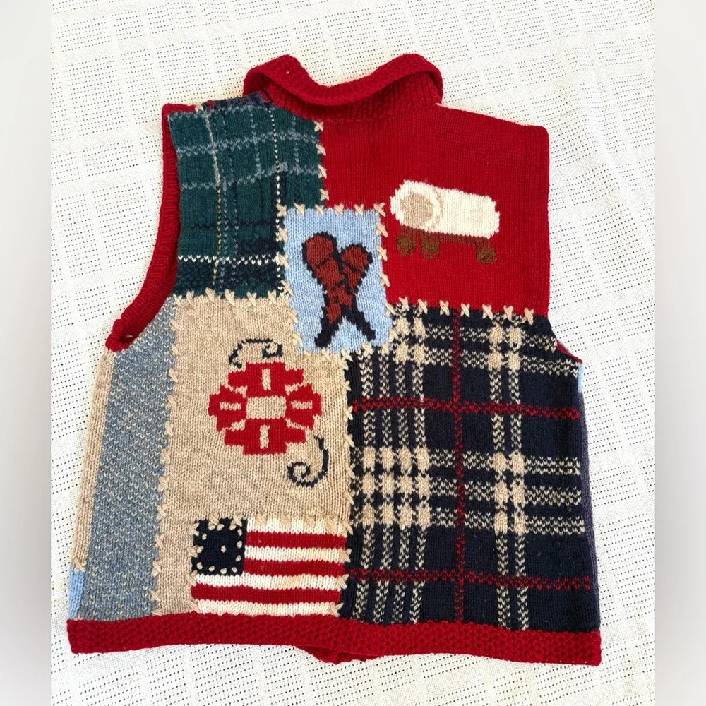Vintage 1992 🇺🇸 EDDIE BAUER 100% Wool Knit Americana Graphic Sweater Vest large - Picture 2 of 3